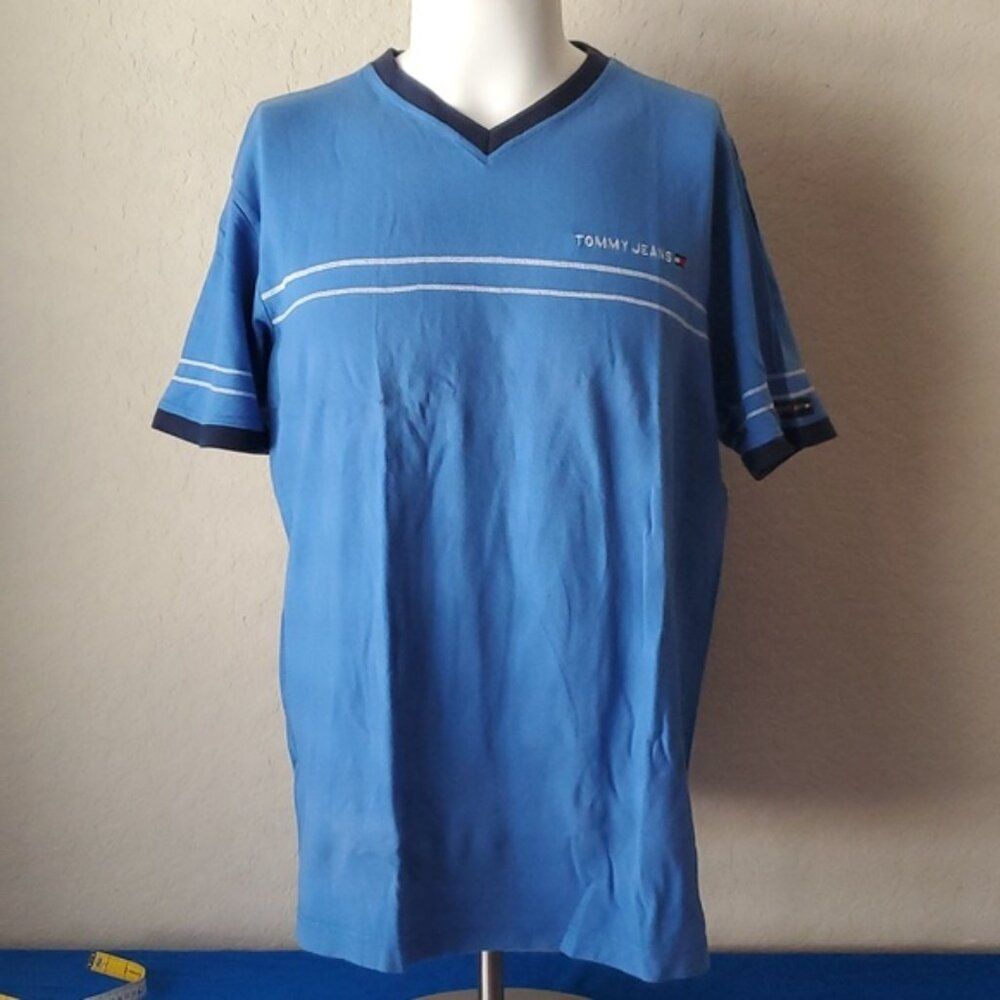 Vintage Y2K Tommy Jeans Embroidered V-Neck Tee - Men's Large